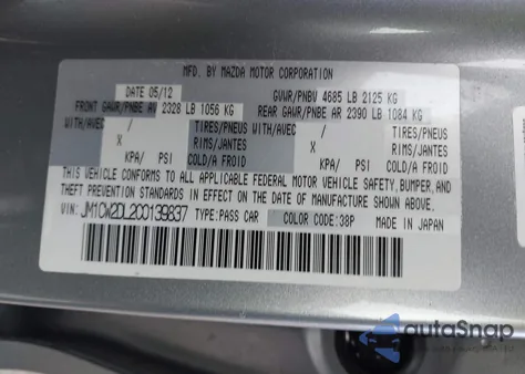 2012 Mazda Mazda5 Grand Touring from USA, damaged, VIN JM1CW2DL2C0139837